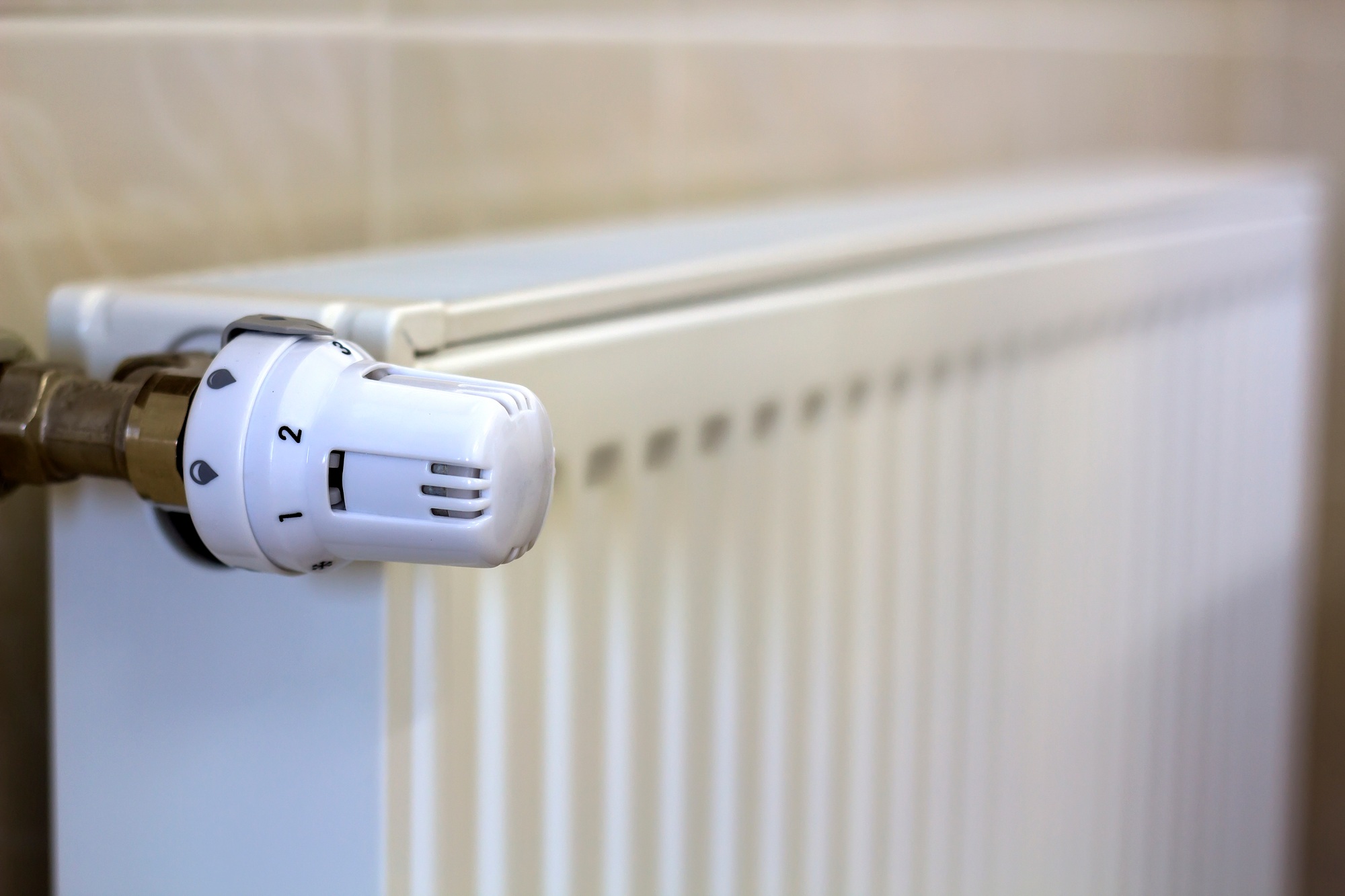Close-up of valve knob thermostat of heating radiator
